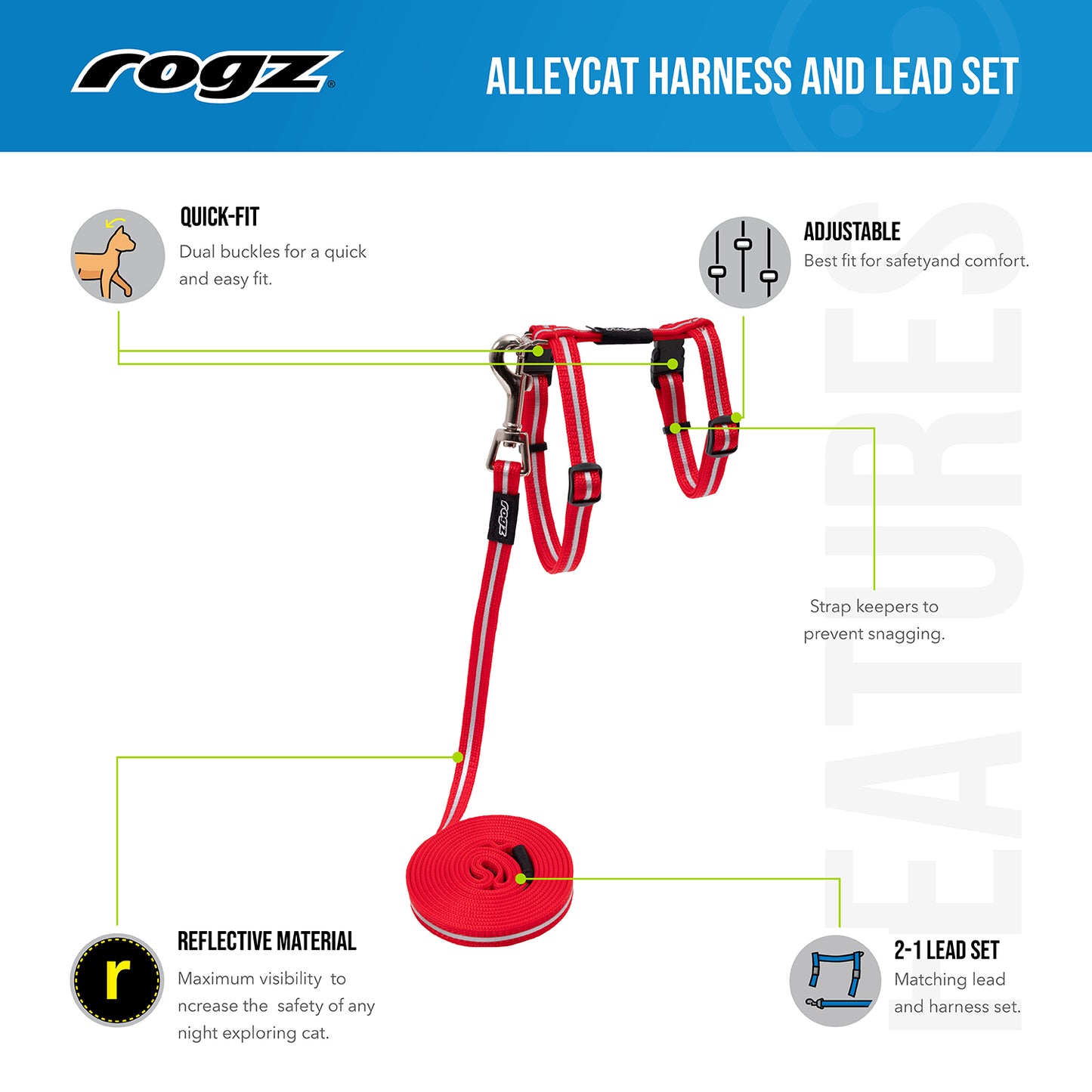 Rogz AlleyCat Control Harness and Lead for Cats
